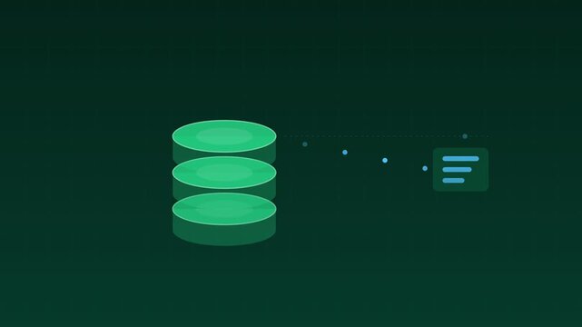 Animated Database cylinders queries flowing jade cloud loop