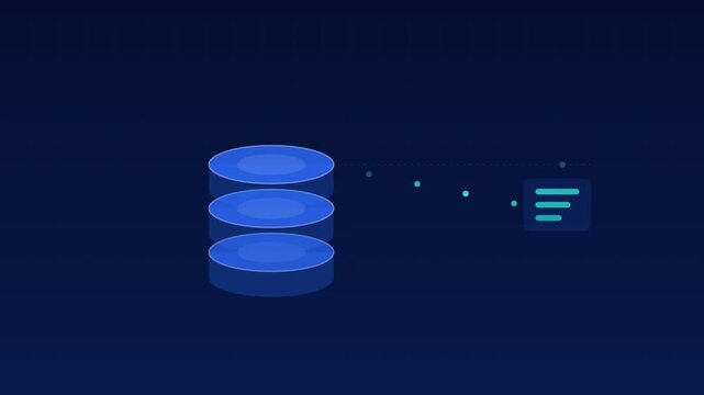 Animated Database cylinders queries flowing sapphire cloud loop