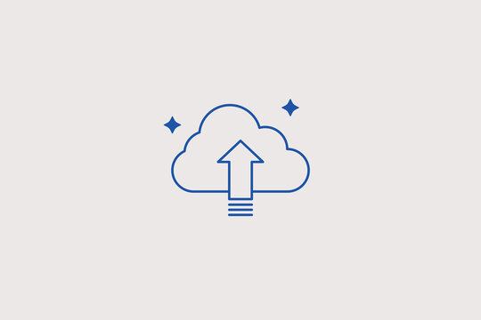 Cloud with up arrow line icon for database uploading. Vector illustration for virtual storage file hosting, web development server connection.