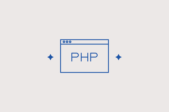 Browser window with hypertext preprocessor script line icon for programming. Vector illustration for backend software development, database administration.