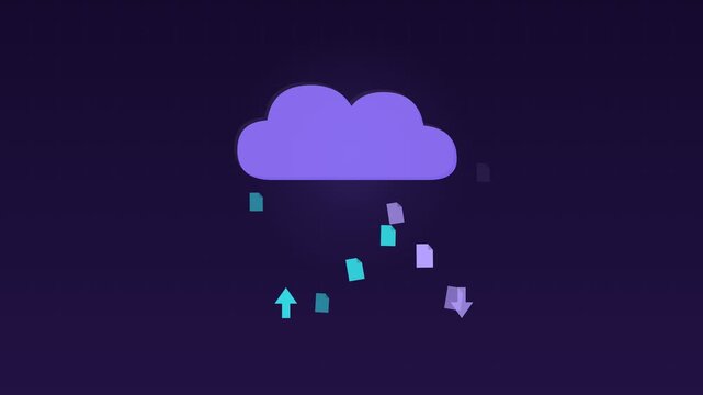 Animated Cloud upload download files transfer violet cloud loop