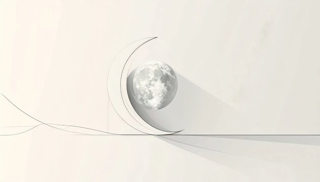 Minimalist moon illustration with crescent and lunar surface detail white background clean design modern celestial concept elegant theme