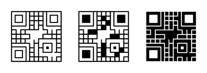 Fototapeta premium QR Code Variations, Digital Data Matrix, Technology Icons