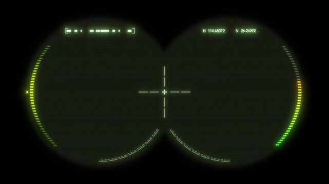 A sci-fi-style binoculars GUI that glows green, featuring a looping video scope HUD with an alpha channel