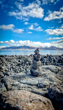 Stone pyramides in Rejkjavik harbor.