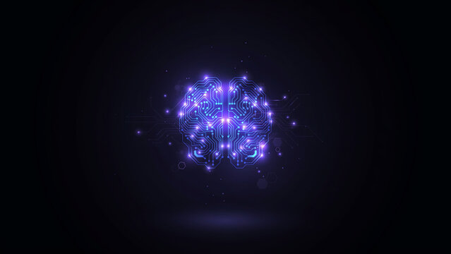 Artificial intelligence digital brain circuit board glowing technology background for machine learning concept vector illustration
