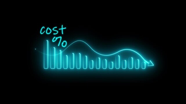 Cost reduction business finance concept. Businessman with virtual screen of Cost reduction graph with down arrow for budget Business Optimization, Financial Analysis, Expense Management, ROI, KPI.