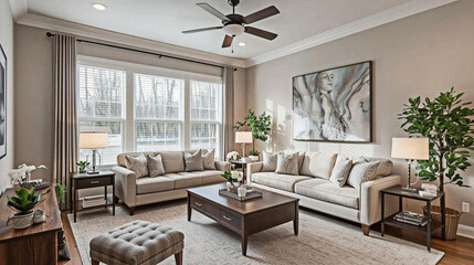 Fototapeta premium Bright and Airy Modern Beige Living Space