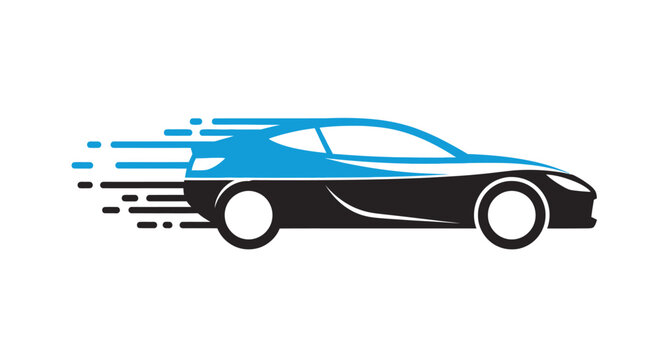 A modern graphic illustration of a fast moving generic vehicle on a white background