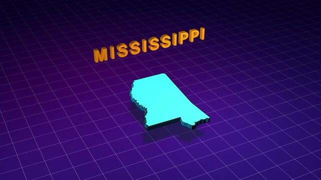 Mississippi state map with retro 80s grid animation