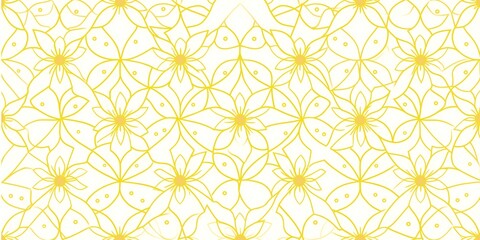 Fototapeta premium Seamless yellow floral line pattern with lotus flowers on cream background suitable for textile and wallpaper design