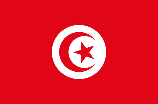 Tunisia national flag featuring red background, white circle, crescent and star