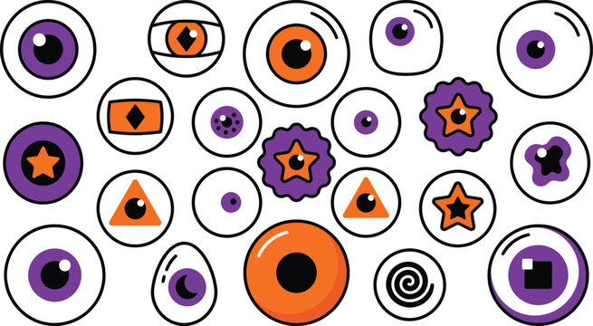 Collection of stylized halloween eyes with geometric shapes and symbols halloween geometric triangle illustration collection visionary creative isolated decoration patterns