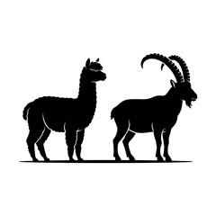 Fototapeta premium Llama And Ibex Silhouettes Against White Background