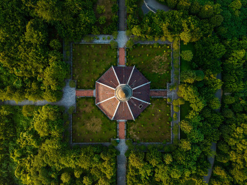 Aerial morning view of Bai Dinh pagoda and mountains in Ninh Binh province, Vietnam
