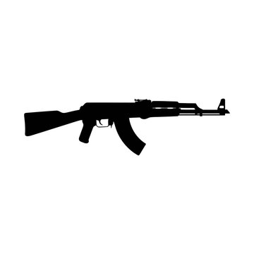 Ak 47 Assault Rifle Silhouette On A White Background