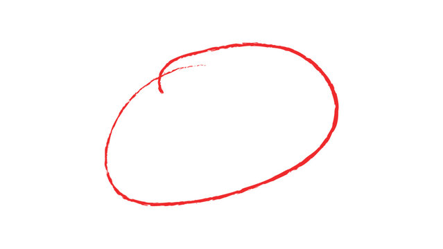 Red hand drawn circle vector, scribbled round highlight frame, textured pencil stroke oval for emphasis and correction on white background