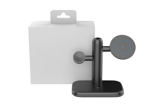 Fast Charging Adapter 3 in 1 Wireless Charger Stand Phone Holder. 3d illustration