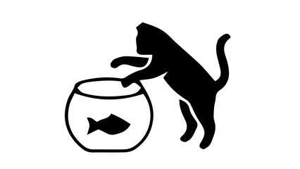 Black cat and fish, pet silhouette, animal icons, vector graphics © Mahreen Malik