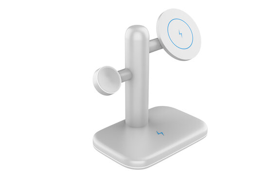 Fast Charging Adapter 3 in 1 Wireless Charger Stand Phone Holder. 3d illustration