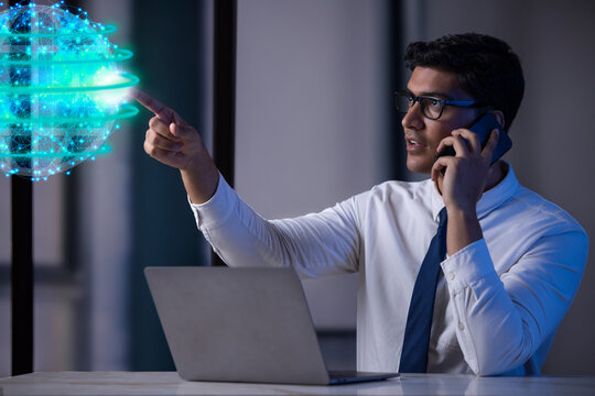 Businessman touching a digital globe