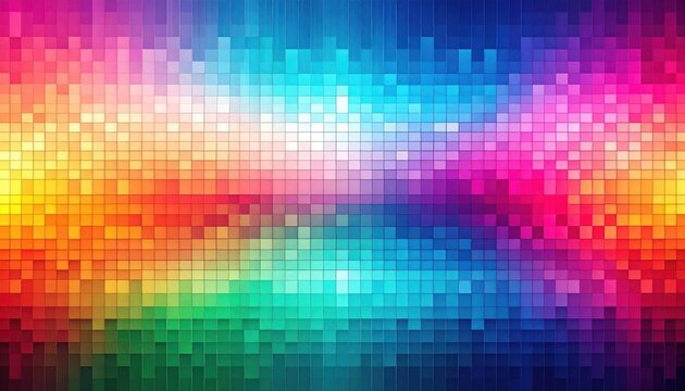 Colorful pixelated background. Gradients, vibrant squares of color. Transitioning from yellow to blue and beyond