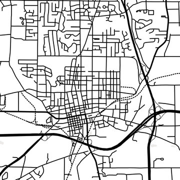 Symbol Map of the City Wooster (Ohio, USA) showing the city center with a simple road network of black lines