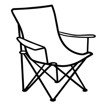 camping accesory a folding camping chair hand drawn black and white outline. Mindful summer hiking camping concept.