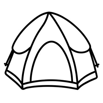 camping accesory a wildlife tent hand drawn black and white outline. Mindful summer hiking camping concept.