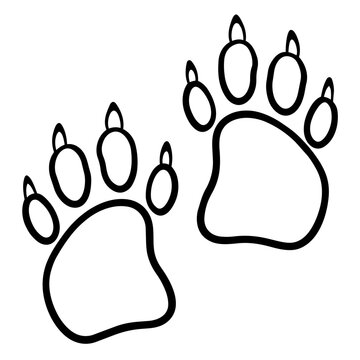 camping accesory a wildlife footprint hand drawn black and white outline. Mindful summer hiking camping concept.
