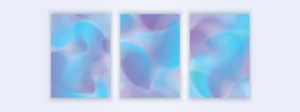 Three modern holographic blue purple gradient abstract posters