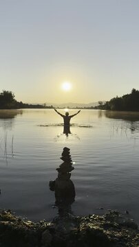 Zen Harmony at Dawn: Energetic Water Movement and Reflections