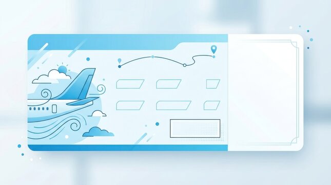 Airplane boarding pass ticket template with travel icons