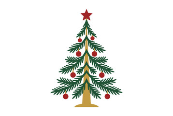 Obraz premium Festive illustrated Christmas tree with star and red ornaments