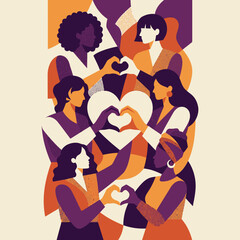Naklejka premium Abstract illustration of women creating heart shapes together