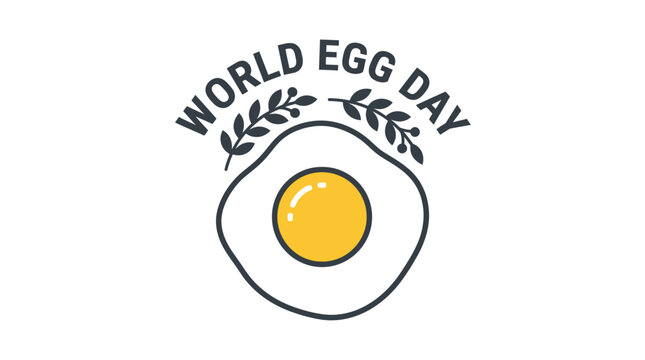 World Egg Day logo featuring a sunny side up egg and decorative leaves.