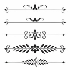 Assortment of vintage black decorative dividers and ornate separators for graphic design page elements and artistic flourishes elegant floral motifs. © felesa11