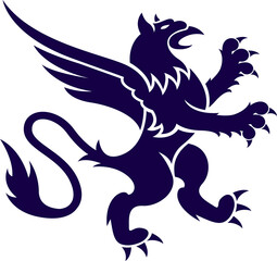 Fototapeta premium Heraldic Griffin Silhouette PNG Isolated on Transparent Background – Mythical Winged Creature Icon