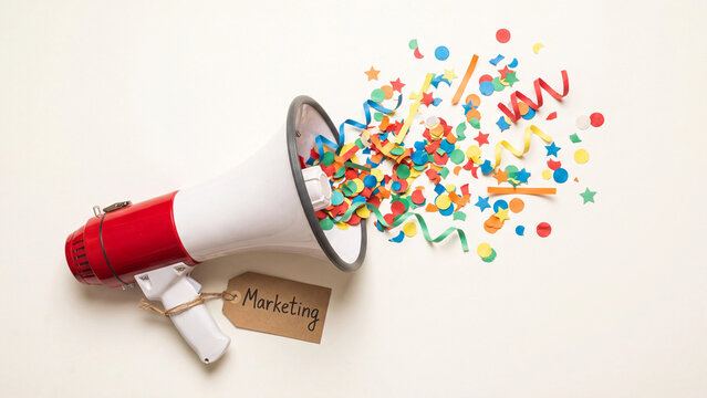 Marketing announcement concept for promotional campaigns brand communication publicity buzz and celebratory advertising outreach in business promotion
