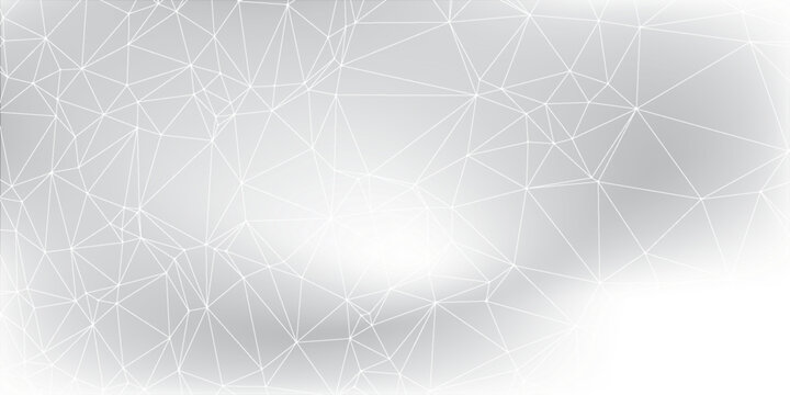 Abstract White Wireframe Network Background with Geometric Polygon Mesh on Light Gray Gradient