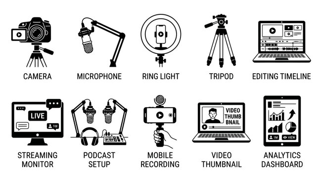 Content Creator Equipment Icons Set