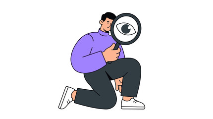 Man examining space using a handheld magnifying glass. © Kukuk