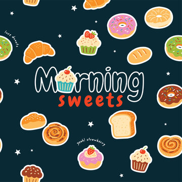 Colorful Sweet Cakes and Pastries Cartoon Illustration