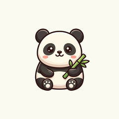 Naklejka premium Cute Cartoon Panda Holding Bamboo.
