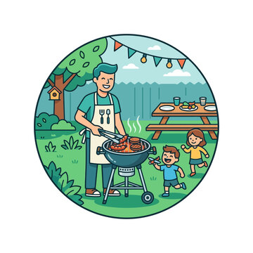 Family enjoying outdoor barbecue grilling food fun summer day