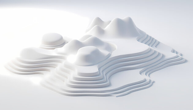 Abstract 3D neomorphic topographic map lines with clean white clay texture