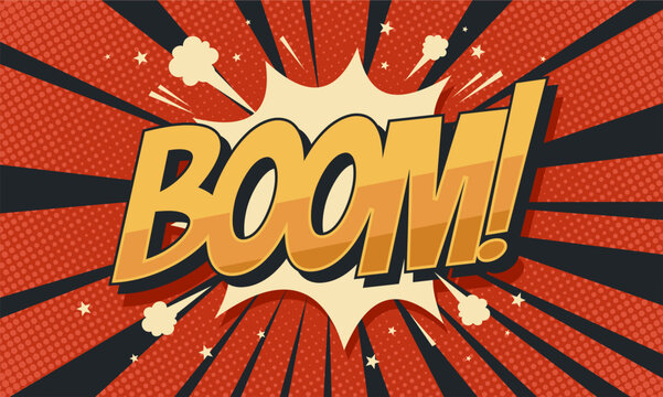 Comic boom text isolated on red background