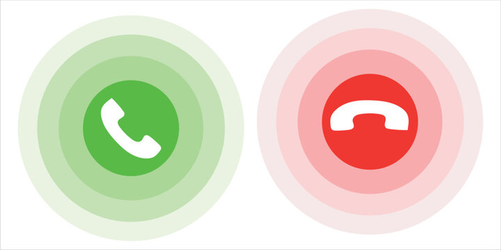 Answer and decline phone call buttons. Phone call. Telephone sign. Accept call and decline phone icons. Vector illustration icon.