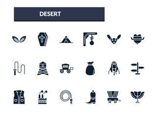 filled desert icons set - wigwam, gibbet, fennec, cowboy hat. editable vector for web and mobile ui © IconArt