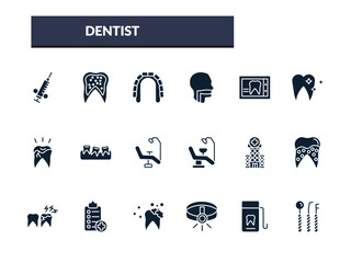 filled dentist icons set - maxilla, oral, dental x ray, clean tooth. editable vector for web and mobile ui © IconArt
